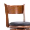 Pal 29 Inch Swivel Bar Stool, Solid Wood, Bonded Leather, Walnut Brown