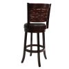 Kim 29 Inch Swivel Bar Stool, Solid Wood, Bonded Leather, Espresso, Black