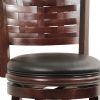 Kim 29 Inch Swivel Bar Stool, Solid Wood, Bonded Leather, Espresso, Black