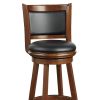 Pio 34 Inch Extra Tall Swivel Bar Stool, Wood, Faux Leather, Cherry Brown
