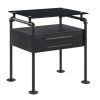 23 Inch Metal Nightstand Side Table, Tempered Glass, Industrial, Dark Gray