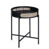 Bert 24 Inch Round End Table, Rattan Apron Accent, Metal Legs, Black