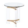 Hale 23 Inch Round End Table, Glass Top, Acrylic Legs, Clear, Gold