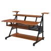 Gia 67 Inch Wood Music Desk Studio Station, Keyboard Tray Shelves, Walnut