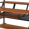 Gia 67 Inch Wood Music Desk Studio Station, Keyboard Tray Shelves, Walnut