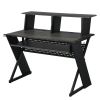 Tin 47 Inch Wood Music Desk Studio Station, Keyboard Tray, Shelves, Gray
