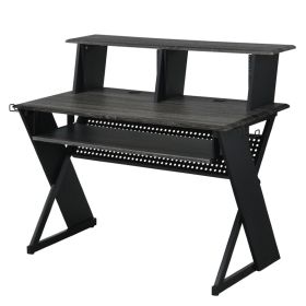 Tin 47 Inch Wood Music Desk Studio Station, Keyboard Tray, Shelves, Gray