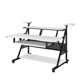 Gia 67 Inch Music Desk Workstation, Speaker Shelf, Keyboard Tray, White
