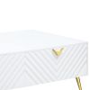 Tyra 53 Inch Modern Coffee Table, 2 Drawers, Metal Handles, White, Gold