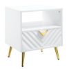 Tyra 22 Inch Wood End Table with Open Space, Wave Pattern, White, Gold