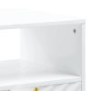 Tyra 22 Inch Wood End Table with Open Space, Wave Pattern, White, Gold
