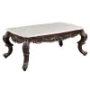 Ben 52 Inch Marble Coffee Table, Scrolled Details, Cabriole Legs, Brown