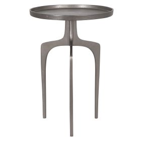 22 Inch Metal Round Accent Table, Three Curved Legs, Nickel Silver