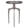 22 Inch Metal Round Accent Table, Three Curved Legs, Nickel Silver