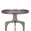 22 Inch Metal Round Accent Table, Three Curved Legs, Nickel Silver