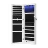 Max 47 Inch Wood Jewelry Cabinet, Mirrored Door, LED Lights, White