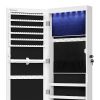Max 47 Inch Wood Jewelry Cabinet, Mirrored Door, LED Lights, White
