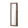 Max 47 Inch Wood Jewelry Cabinet, Door Mount, Mirror, LED Lights, Brown