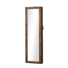 Max 47 Inch Wood Jewelry Cabinet, Door Mount, Mirror, LED Lights, Brown