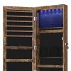 Max 47 Inch Wood Jewelry Cabinet, Door Mount, Mirror, LED Lights, Brown
