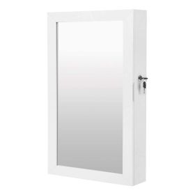26 Inch Wall Mountable Jewelry Cabinet, Mirror Panel, White