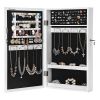 26 Inch Wall Mountable Jewelry Cabinet, Mirror Panel, White