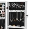 26 Inch Wall Mountable Jewelry Cabinet, Mirror Panel, White