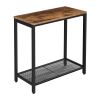 24 Inch Industrial End Table, Wood, Metal Frame, Mesh Shelf, Brown, Black