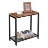 24 Inch Industrial End Table, Wood, Metal Frame, Mesh Shelf, Brown, Black