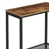 24 Inch Industrial End Table, Wood, Metal Frame, Mesh Shelf, Brown, Black