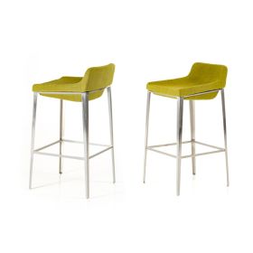 Cid 30 Inch Modern Bar Stool, Low Back, Metal Legs, Set of 2, Green