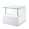 24 Inch Square Accent End Table, Glass Top, Open Shelf, White, Chrome