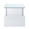 24 Inch Square Accent End Table, Glass Top, Open Shelf, White, Chrome