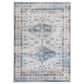 Nyx 10 x 8 Large Soft Fabric Floor Area Rug, Vintage Blue Border Design