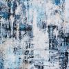 Rue 7 x 5 Medium Soft Fabric Floor Area Rug, Washable, Abstract Blue and White Design