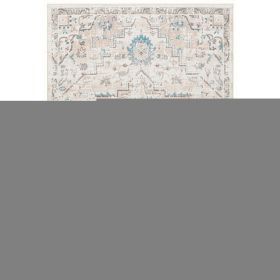 Tyra 7 x 5 Medium Soft Fabric Floor Area Rug, Washable, Medallion Pattern, Cream Blue