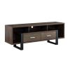 Zale 60 Inch Wood TV Media Entertainment Console, Sled Base, Brown