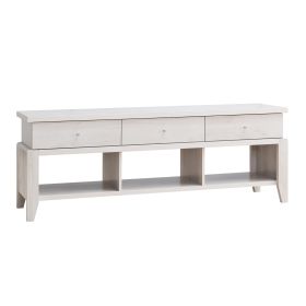 60 Inch Modern TV Media Entertainment Console, 3 Drawers, Wood, White, Oak
