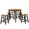Gael Counter Height Square Dining Table Set, 4 Stools, Wood, Oak, Black