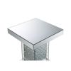 Pali 20 Inch Square Pedestal End Table, Mirrored, Faux Crystal Inlay, Silver