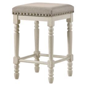 24 Inch Counter Height Stool, Luxe Nailhead Trim, Set of 2, Antique White