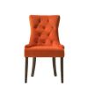 Esme 24 Inch Solid Wood Dining Chair, Velvet, Tufted, Set of 2, Orange