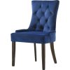 Esme 24 Inch Solid Wood Dining Chair, Velvet, Tufted, Set of 2, Dark Blue