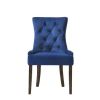 Esme 24 Inch Solid Wood Dining Chair, Velvet, Tufted, Set of 2, Dark Blue