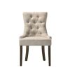 Esme 24 Inch Solid Wood Dining Chair, Fabric, Tufted, Set of 2, Beige
