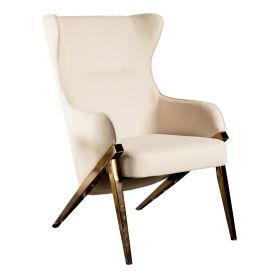 Arlo 33 Inch Accent Chair, Contoured Wingback, Beige Vegan Leather