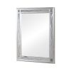 41 Inch Vanity Mirror, Etched Glass Trim, Wood Frame, Metallic Silver
