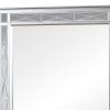 41 Inch Vanity Mirror, Etched Glass Trim, Wood Frame, Metallic Silver