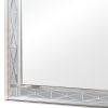 41 Inch Vanity Mirror, Etched Glass Trim, Wood Frame, Metallic Silver