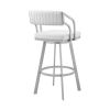 Lyla 26 Inch Counter Height Stool, Swivel, Faux Leather, White, Silver